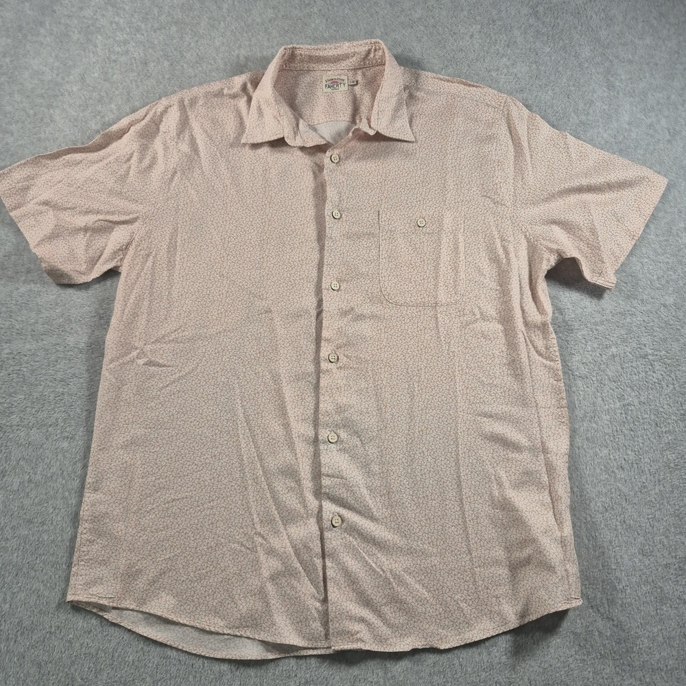 Faherty Brand Mens Large SS Button Down Shirt Peach Pink White Leaf MWS2135